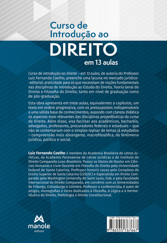 Curso De Introducao Ao Direito Em 13 Aulas - 4 Ed., De Luiz Fernando Coelho. Editora Manole Ltda, Edição 1 Em Português, 2022