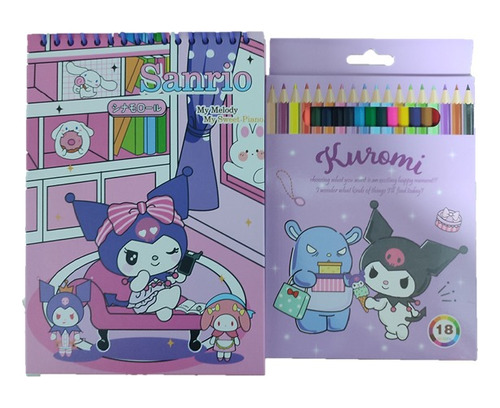 Libreta Kuromi Melody By Hello Kitty +caja De Colores Kawaii