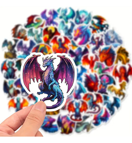 50 Calcomanías Sticker Impermeables De Dragones Épicos
