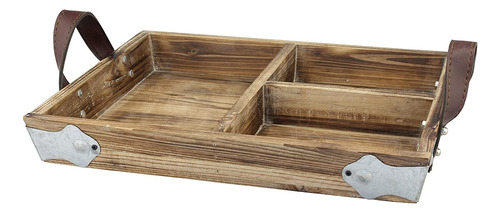 Stonebriar Bandeja Rectangular De Madera Dividida Con Asas D