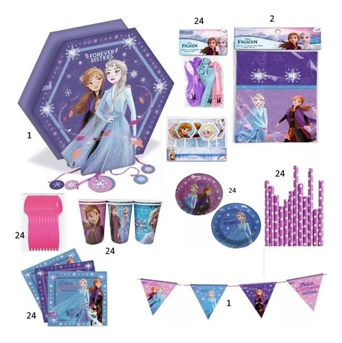 Pack Cumpleaños Frozen X 24 Original Cotillón 