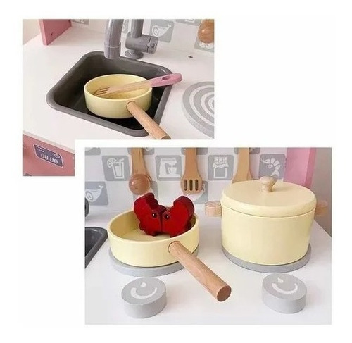 Imagen 3 de 4 de Cocina De Madera Rosa Nunukids Y Accesorios Para Niñas