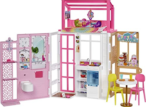 Casa De Muñecas Barbie Con 2 Niveles Y 4 Áreas De Juego Comp