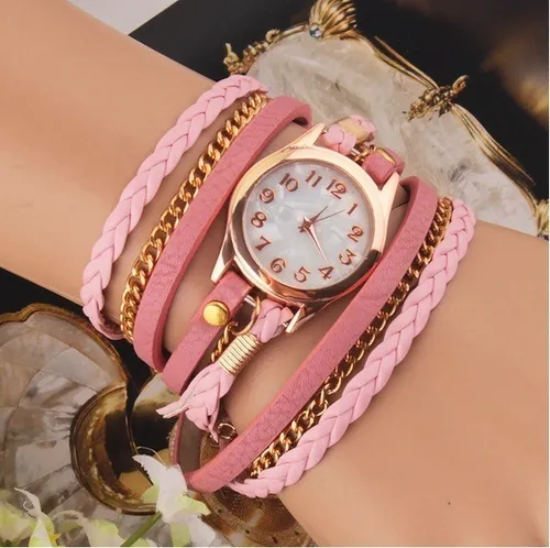 Reloj Pulsera Mujer Brazalete Piel Vinil Dama Cadenita Color de la