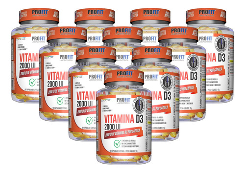 10x Vitamina D3 Colecalciferol 2000 Ui 60 Caps - Profit Labs