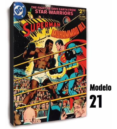 Muhammad Ali Vs Superman Boxeo - Laminas En Bastidor