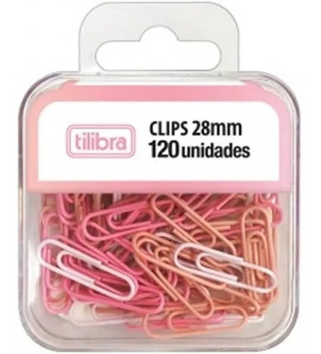 Clips Tilibra 28mm Rosa Pastel Cores C/120 Unidades