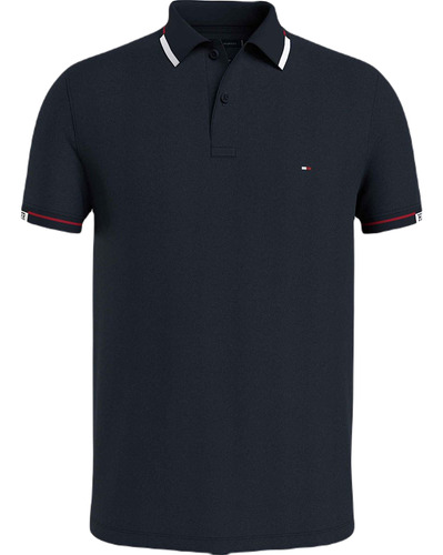 Polo Cuff Slim Masculina Piquet Flag Tommy Hilfiger