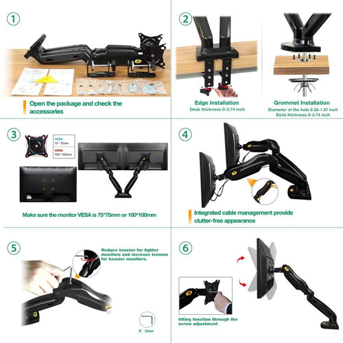 Soporte Dos Brazo Monitor Doble North Bayou F160 17 A 27 Color Negro