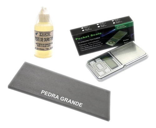 Kit Teste Ouro - Pedra Grande + Ácido 18k + Balança 500g