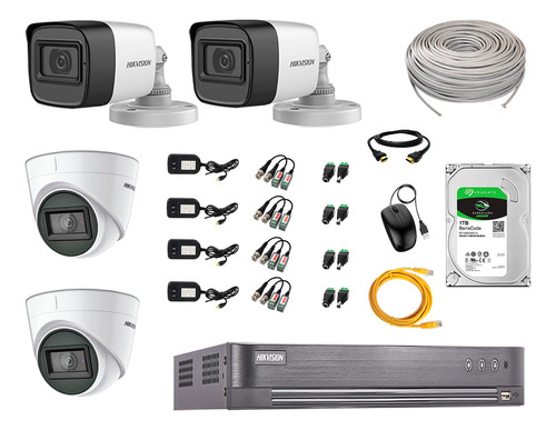 Cámaras Seguridad Kit 4 Hikvision 5mp + Disco 1tb Completo