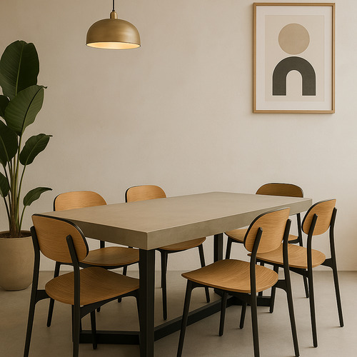 Mesa Microcemento Gris Claro Con Estructura Hierro Gris Negro