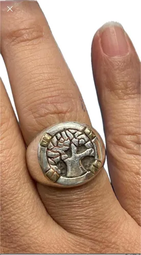 comprar Luli Anillo Plata 925 Árbol Vida Oro Tipo Sello 16mm