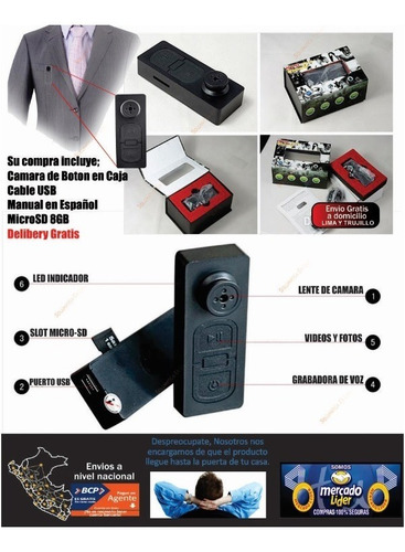 Imagen 3 de 9 de Camara Boton Espia 8gb Fotos Audio Y Video Envio Gratis