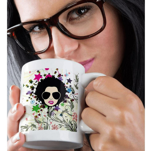 Taza 11 Oz Grunge Pop Art Diva Afro Moderno - 3drose
