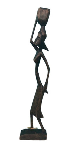 Escultura Talla Sobre Madera Figura Mujer Africana