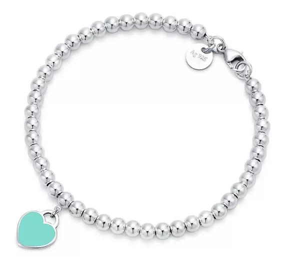 Tiffany&co Pulsera De Cuentas Plata Color Tiffany Original !