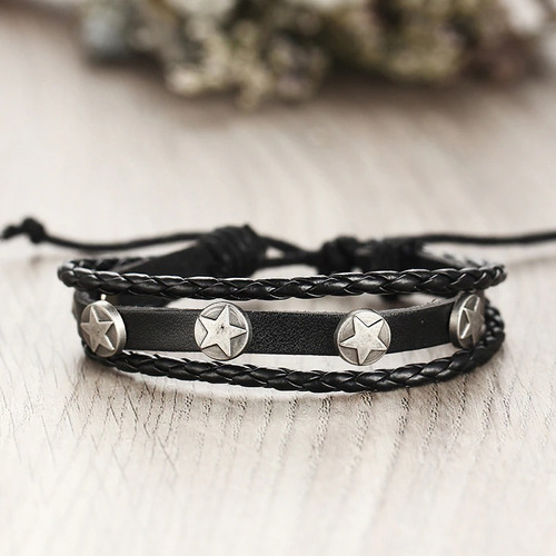 Set 5 Pulsera Manilla Brazalete De Cuero Pluma Hombre Mujer