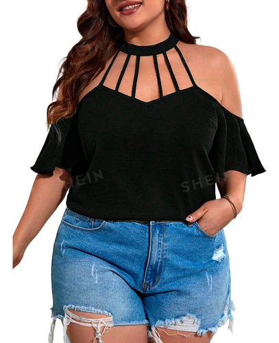 Blusa Shein Vcay Negra Hombros Descubiertos Plus Size