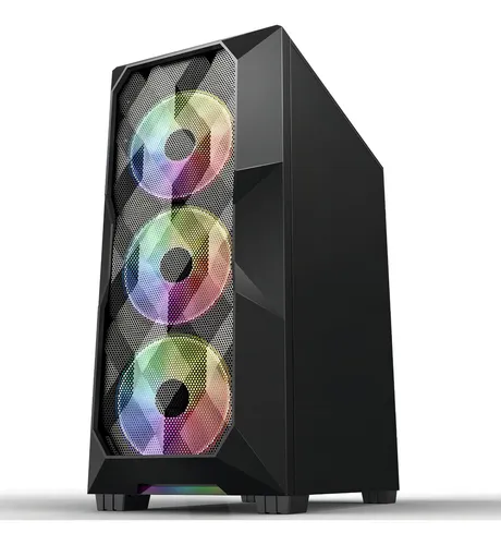 Gabinete Gamer Com 3 Fans Cooler Rgb Lateral Em Vidro Cor Rainbow