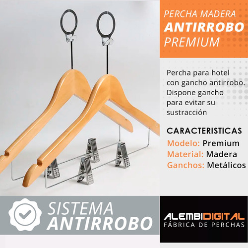 Pack 5 Perchas Antirrobo Lujo Madera Hotel Pantalon Pollera