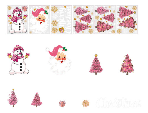 6 Pegatinas Navideñas De Color Rosa Para Ventana,