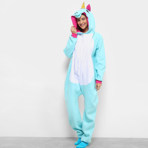 Unicórnio Azul Pijama Macacão Kigurumi - Pronta Entrega