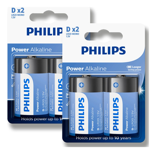 Pilhas Alcalina D Philips Bateria Grande Lr20 Kit 4 Unidades