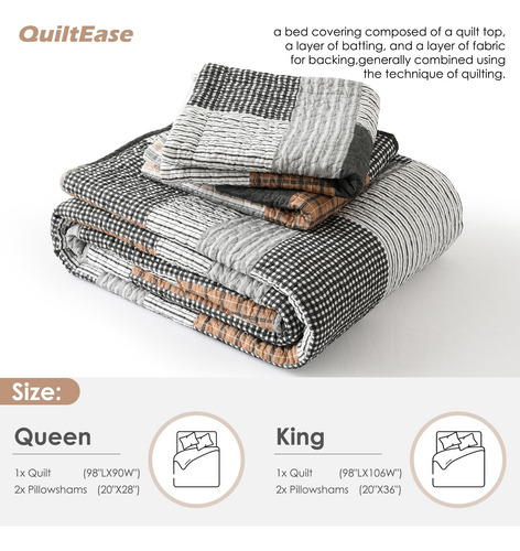 Juego De Edredón Cuadros Queen Size - Set De 3 Piezas -