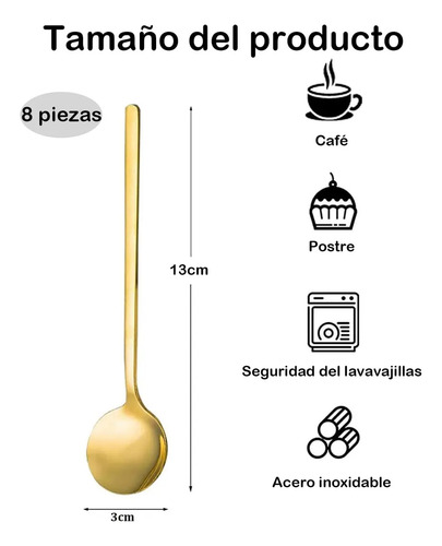 Juego De 8 Cucharas De Café Doradas, Elegantes Cucharas Para