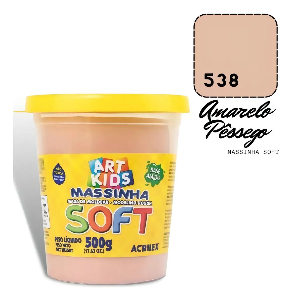 Massinha Modelar Soft Acrilex 500g Amarelo Pêssego Não Tóxica Lavável