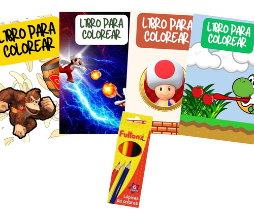 Pack 4 Libros Para Colorear Yoshi Toad Bowser