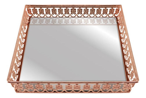 Bandeja Quadrada Espelhada Inox Adely Decor 19,5cm Rosé Shw6