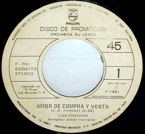 Single 45 Los Chichos - Amor De Compra Y Venta, Perdóname