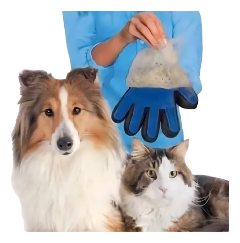 Guante Izquierdo Para Mascotas Elimina Pelos Da Masaje Color Azul