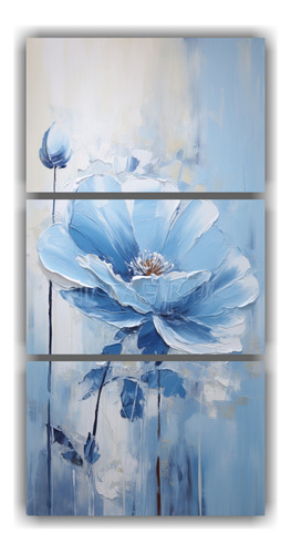 75x150cm Cuadro Decorativo Azul Flores Lienzo Tríptico Colo