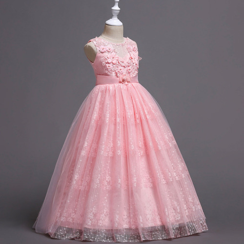 Vestido De Princesa De Tul Con Encaje De Flores Para Niñas