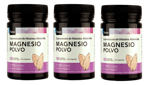 Magnesio En Polvo X3 Natier Antioxidantes Y Vitaminas  150g