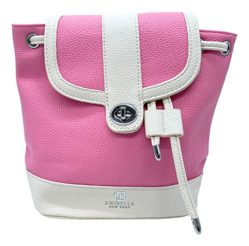 Bolsa Estilo Mochila Mini Pink Vini Piel Plateado Beige