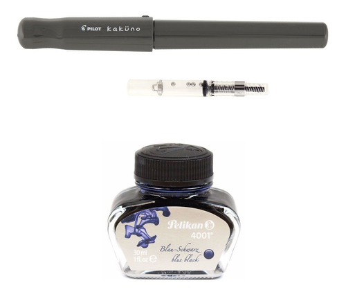 Can Tinteiro Kakuno M Cinza + Convesor + Pelikan Blue Black