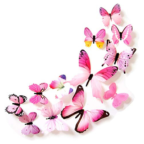 Mariposas Decorativas Stickers 3d  X 24u Rosadas Realistas