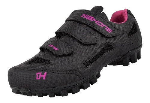 Imagem 9 de 10 de Sapatilha Ciclismo Feminina Mtb High One 3 Velcros Pto/rosa