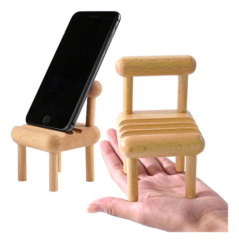 Porta Celular De Madera Mini Silla Multiángulo Universal