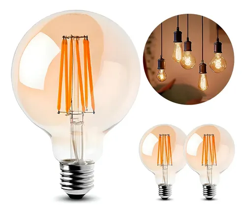 Kit 3 Lâmpada Filamento Led led G95 Retrô Vintage Âmbar Luz Branco