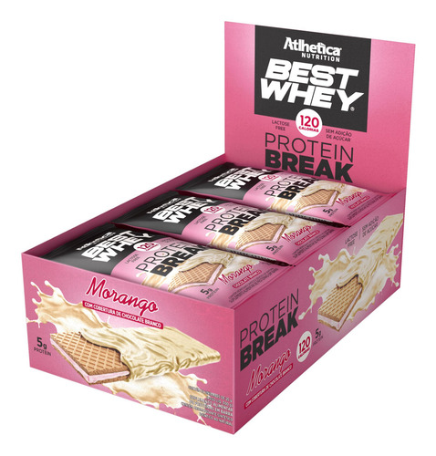 Best Whey Protein Break Morango Cobertura Chocolate Branco B Morango