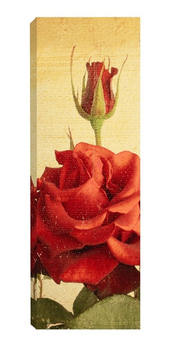Imagem 3 de 5 de Par De Quadros Tela Pintura Floral Vermelho 20x60 R1