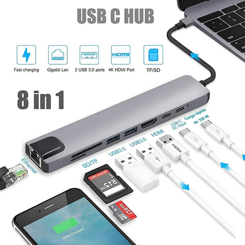 Alls Sd Hub Usb C 8 En 1 Adaptador Multipuerto Para Macbook