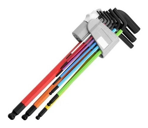 Juego De Llaves Allen Multicolor Hexagonales 9 Piezas Largas