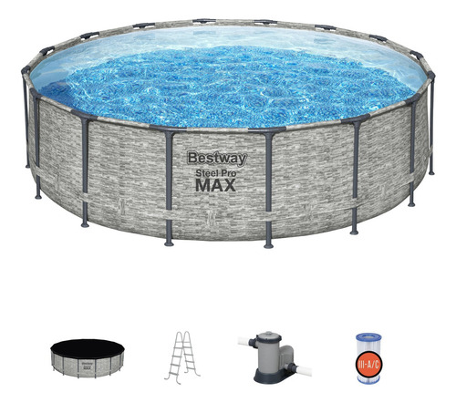 Piscina Bestway Redonda Steelpro Max Gris Piedra 4.88mx1.22m Steel Pro Max