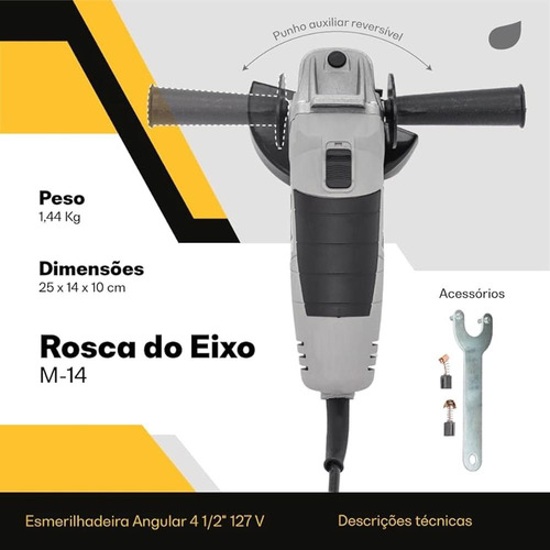 Esmerilhadeira Angular 4.1/2pol 600w 110v 220v Profissional